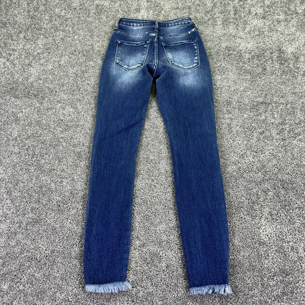 KanCan Jeans Womens 23 Blue Skinny Distressed Fringe Hem Denim Medium Wash